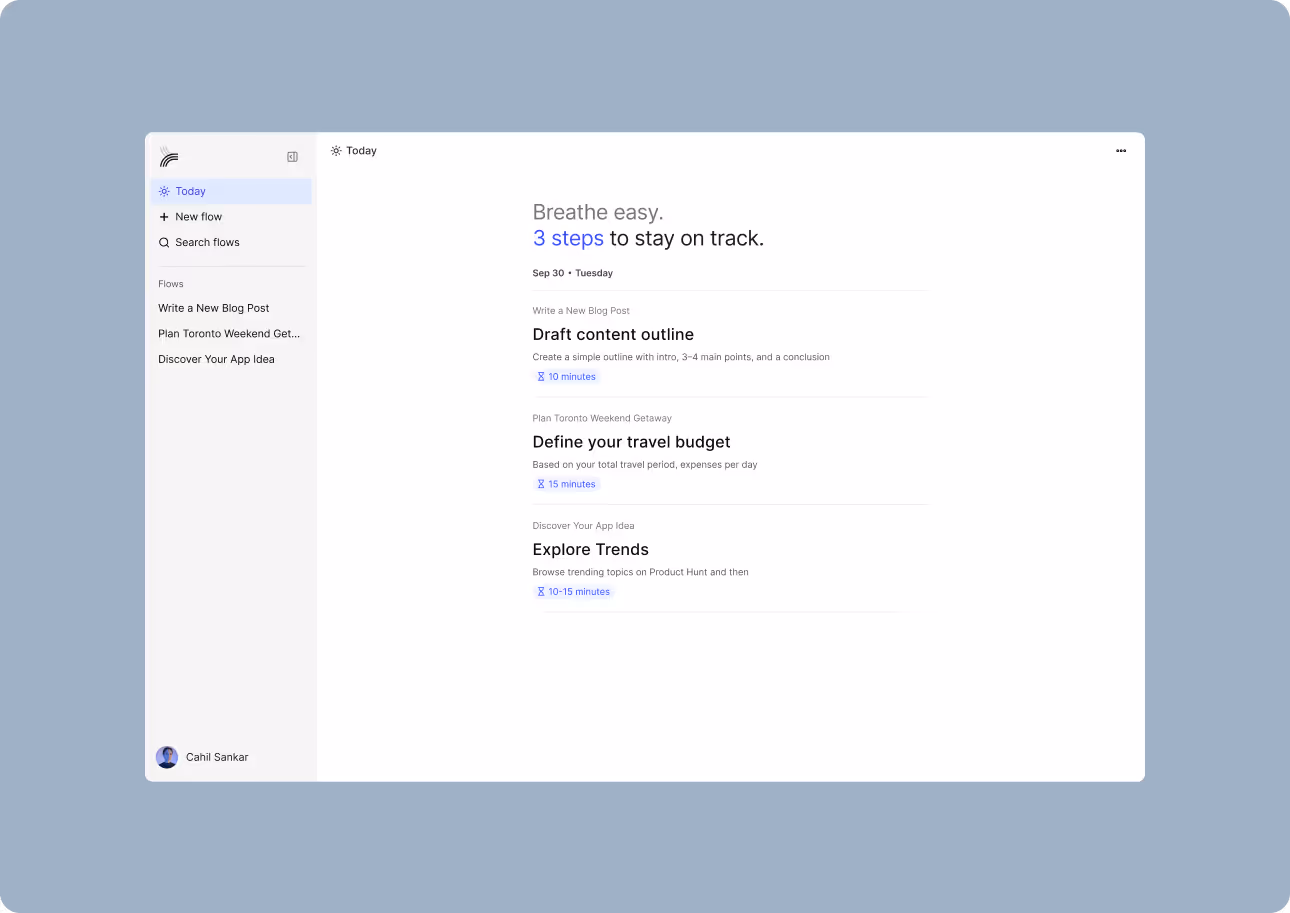 Path's Today view — the day's tasks broken into small steps