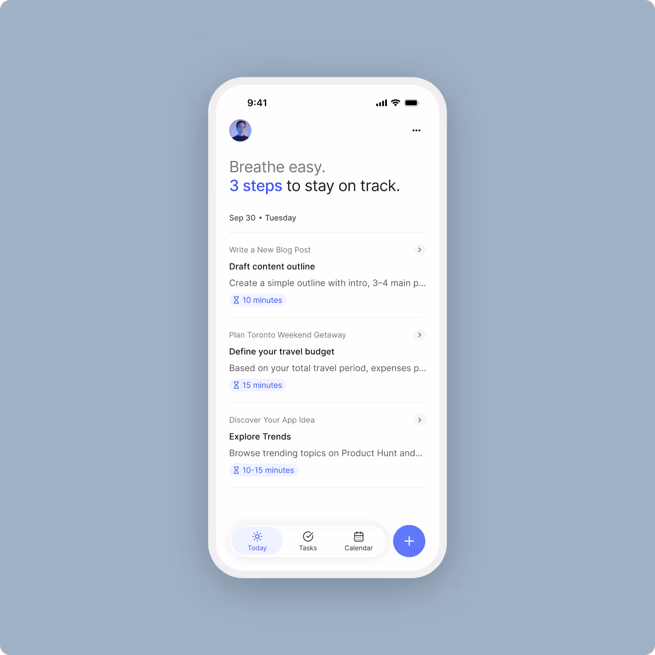 Path on mobile — the day's three steps